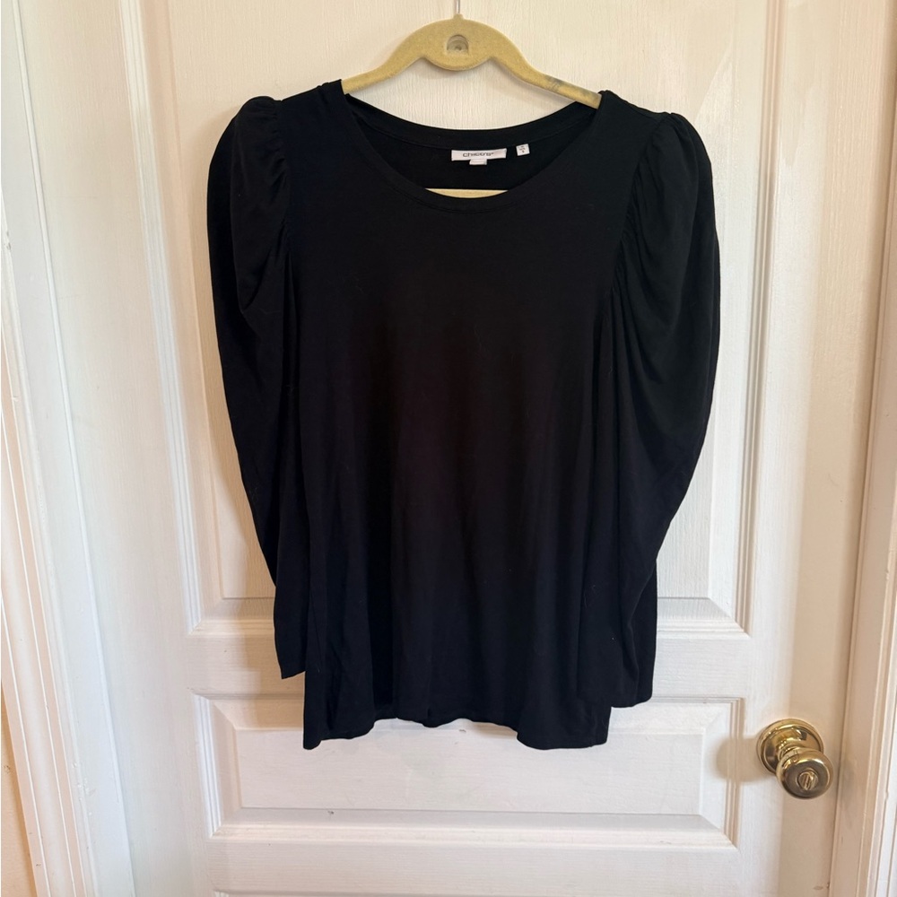 Chico's Black Puff-Sleeve Long Sleeve Top